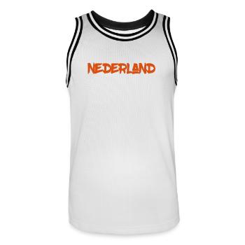 Niederlande - Nederland - Netherlands - Lion Löwe - Männer Basketball-Trikot - Weiß/Schwarz - Vorne - AI Model Male 185 dark (185cm)