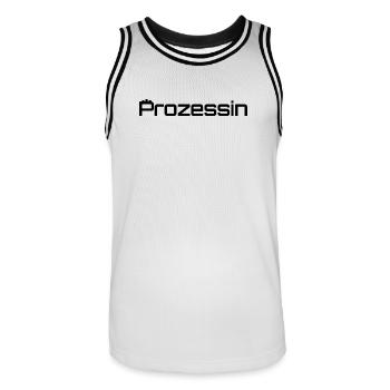 Prozessin = Prinzessin + Prozess - Männer Basketball-Trikot - Weiß/Schwarz - Vorne - AI Model Male 185 dark (185cm)