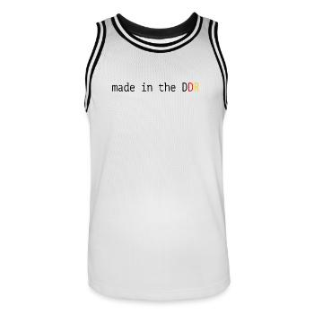 Drôle de dicton, la RDA fabriquée en RDA - Maillot de basket Homme - blanc/noir - Devant - AI Model Male 185 dark (185cm)