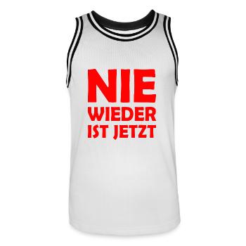 Nie wieder ist jetzt - Männer Basketball-Trikot - Weiß/Schwarz - Vorne - AI Model Male 185 dark (185cm)