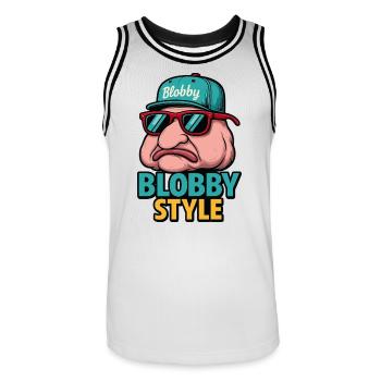 Blobby Style Cartoon Tee - Männer Basketball-Trikot - Weiß/Schwarz - Vorne - AI Model Male 185 dark (185cm)