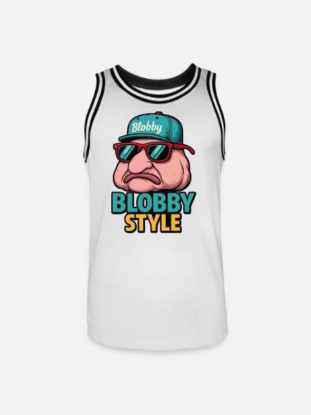 Blobby Style Cartoon Tee - Men's Basketball Jersey - white/black