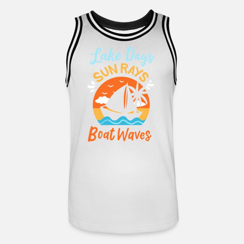 Lake Days Sun Rays Boat Waves Retro Sailing Art - Maglia da basket per uomo - bianco/nero