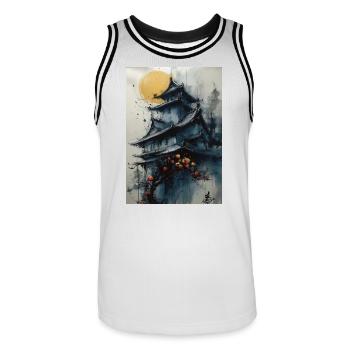 Pagode unter dem Mond in Aquarell - Männer Basketball-Trikot - Weiß/Schwarz - Vorne - AI Model Male 185 dark (185cm)