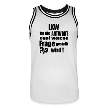 Antwort auf alles LKW - Männer Basketball-Trikot - Weiß/Schwarz - Vorne - AI Model Male 185 dark (185cm)
