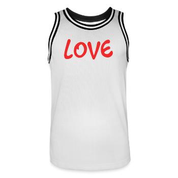 LOVE. COUPLE. JUST MARRIED. Bachelorette party. VALENTINE'S DAY. - Men's Basketball Jersey - white/black - Front - AI Model Male 185 dark (185cm)