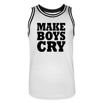 Make boys cry - Men's Basketball Jersey - white/black - Front - AI Model Male 185 dark (185cm)