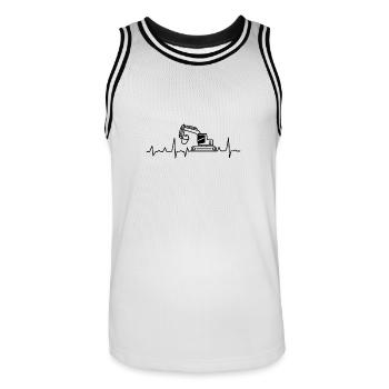Ouvrier T-shirt · Heartbeat · · Excavation grue - Maillot de basket Homme - blanc/noir - Devant - AI Model Male 185 dark (185cm)