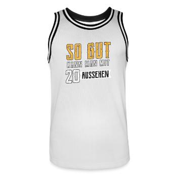 So gut kann man mit 20 aussehen! - Männer Basketball-Trikot - Weiß/Schwarz - Vorne - AI Model Male 185 dark (185cm)
