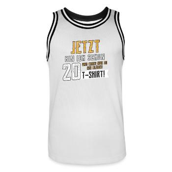 Jetzt bin ich 20 und krieg nur ein blödes Shirt! - Männer Basketball-Trikot - Weiß/Schwarz - Vorne - AI Model Male 185 dark (185cm)