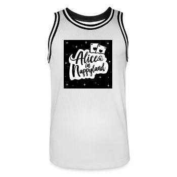 Alice in Nappyland 1 - Men's Basketball Jersey - white/black - Front - AI Model Male 185 dark (185cm)