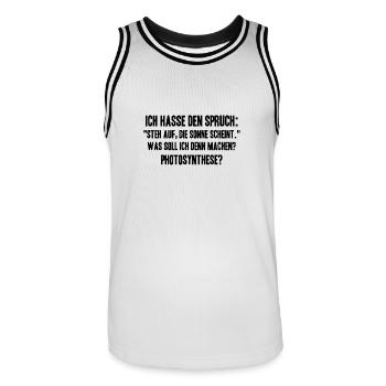 PHOTOSYNTHESE ?! Lustiger Spruch für Schlafmüzen - Männer Basketball-Trikot - Weiß/Schwarz - Vorne - AI Model Male 185 dark (185cm)