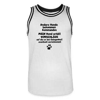 Mein Hund erhält Vorschläge ... - Männer Basketball-Trikot - Weiß/Schwarz - Vorne - AI Model Male 185 dark (185cm)
