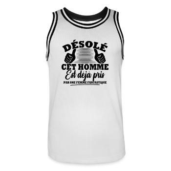 Désolé cet homme est déjà pris par une femme - Maillot de basket Homme - blanc/noir - Devant - AI Model Male 185 dark (185cm)