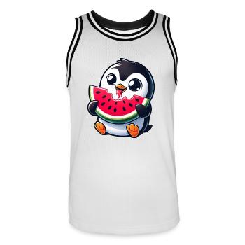 Pingouin avec dessin animé de pastèque - Maillot de basket Homme - blanc/noir - Devant - AI Model Male 185 dark (185cm)