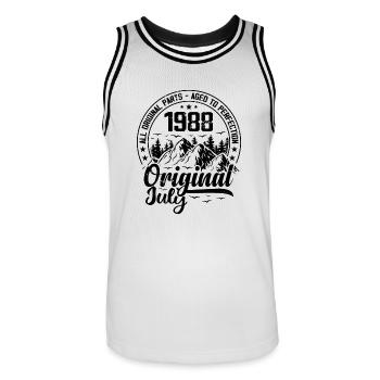 1988 July Original: 36 Years Anniversary Gift - Men's Basketball Jersey - white/black - Front - AI Model Male 185 dark (185cm)
