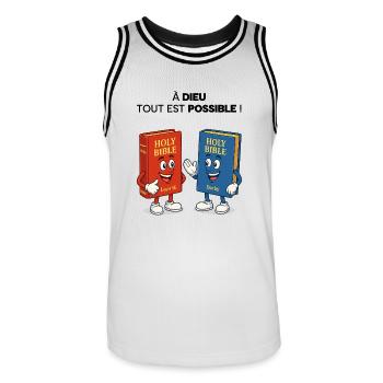 Bibel T-Shirt - Männer Basketball-Trikot - Weiß/Schwarz - Vorne - AI Model Male 185 dark (185cm)