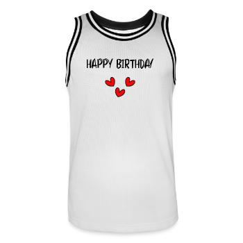ALLES GUTE ZUM GEBURTSTAG!. ALLES GUTE ZUM GEBURTSTAG!. JAHRESTAG. - Männer Basketball-Trikot - Weiß/Schwarz - Vorne - AI Model Male 185 dark (185cm)