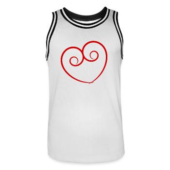 HEART. HEARTS. SAINT VALENTINE. LOVE. LOVE. HEART - Men's Basketball Jersey - white/black - Front - AI Model Male 185 dark (185cm)