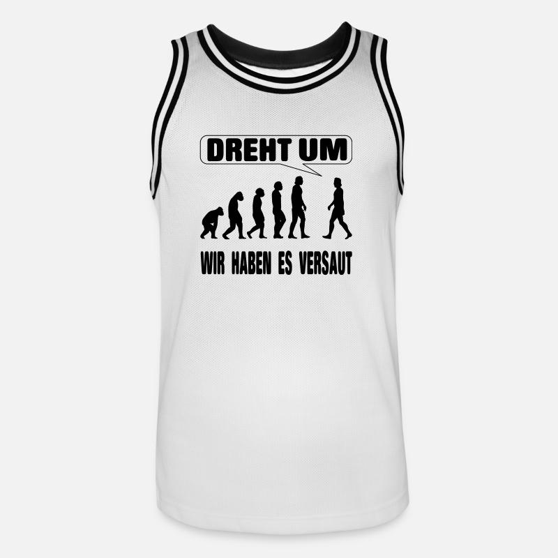 Evolution - Wir haben es versaut - Männer Basketball-Trikot - Weiß/Schwarz