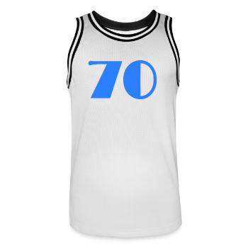 70 JAHRE. 70-JÄHRIGES JUBILÄUM. GEBURTSTAG 70 JAHRE. 70 - Männer Basketball-Trikot - Weiß/Schwarz - Vorne - AI Model Male 185 dark (185cm)