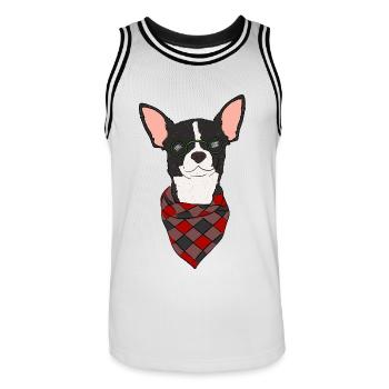 Chien chihuahua avec lunettes de soleil et bandana - Maillot de basket Homme - blanc/noir - Devant - AI Model Male 185 dark (185cm)