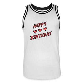JAHRESTAG. ALLES GUTE ZUM GEBURTSTAG!. ALLES GUTE ZUM GEBURTSTAG!. - Männer Basketball-Trikot - Weiß/Schwarz - Vorne - AI Model Male 185 dark (185cm)
