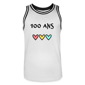 100 ANS. 100e ANNIVERSAIRE. ANNIVERSAIRE 100 ANS. - Maillot de basket Homme - blanc/noir - Devant - AI Model Male 185 dark (185cm)