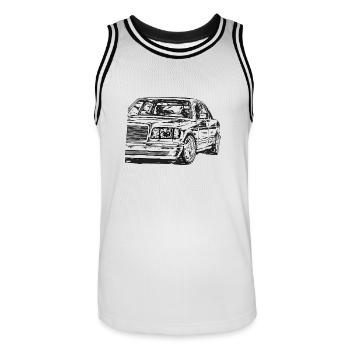 W126 Dirty Vintage Style - Men's Basketball Jersey - white/black - Front - AI Model Male 185 dark (185cm)