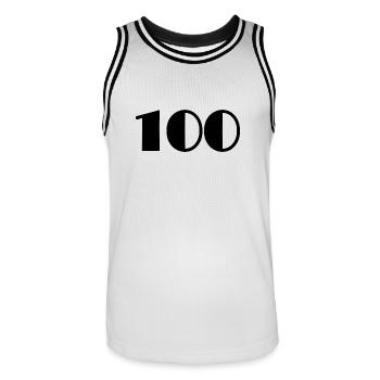 100 JAHRE. 100-jähriges Jubiläum. 100-JÄHRIGES JUBILÄUM - Männer Basketball-Trikot - Weiß/Schwarz - Vorne - AI Model Male 185 dark (185cm)