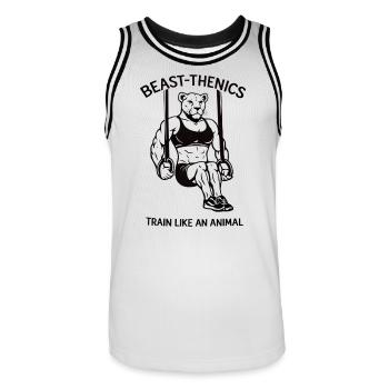 Train like a beast - Löwin - Fitness - Workout - Men's Basketball Jersey - white/black - Front - AI Model Male 185 dark (185cm)