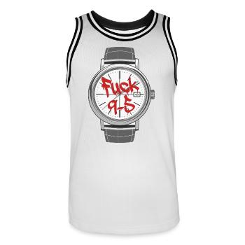 Fuck 9 to 5 o'clock statement work is annoying - Men's Basketball Jersey - white/black - Front - AI Model Male 185 dark (185cm)