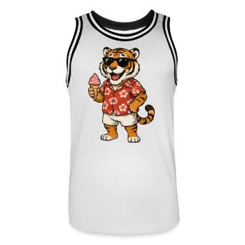 Hawaii-Tiger mit Eis-Sommerlook - Men's Basketball Jersey - white/black - Front - AI Model Male 185 dark (185cm)