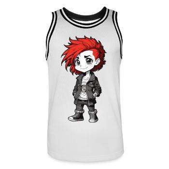 Cute punk girl with red hair - Men's Basketball Jersey - white/black - Front - AI Model Male 185 dark (185cm)