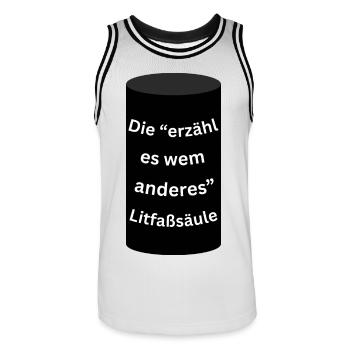 erzähl es wem anderes - lustiger Spruch Lifaßsäule - Männer Basketball-Trikot - Weiß/Schwarz - Vorne - AI Model Male 185 dark (185cm)