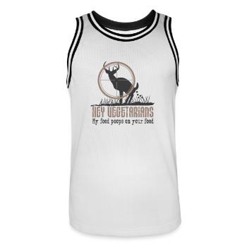 Chasseur de cerf végétarien Mon manger chie sur le tien - Maillot de basket Homme - blanc/noir - Devant - AI Model Male 185 dark (185cm)