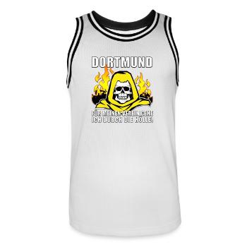 Dortmund ..durch die Hölle! Fußball Fanshirt Triko - Männer Basketball-Trikot - Weiß/Schwarz - Vorne - AI Model Male 185 dark (185cm)