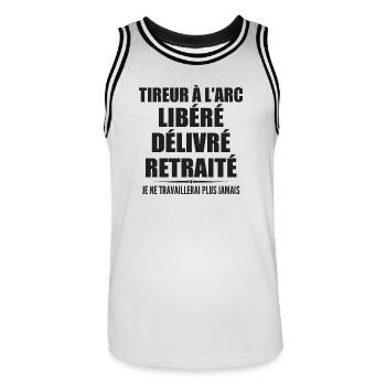Tireur à l'arc célèbre sa retraite avec humour cad - Maillot de basket Homme - blanc/noir - Devant - AI Model Male 185 dark (185cm)