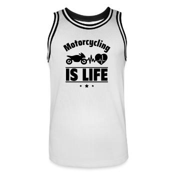 Motorcycling is life - Men's Basketball Jersey - white/black - Front - AI Model Male 185 dark (185cm)