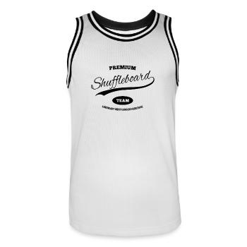 Premium Shuffleboard Team - Männer Basketball-Trikot - Weiß/Schwarz - Vorne - AI Model Male 185 dark (185cm)
