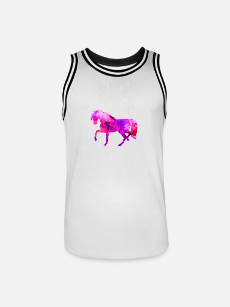 Horse Funny Animals Blue-Pink Watercolor Tee Shirt Kin - Men's Basketball Jersey - white/black