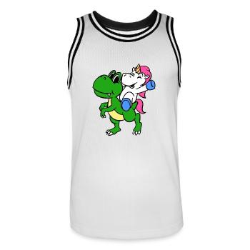 Unicorn Riding T-Rex Funny Magical Unicorn - Men's Basketball Jersey - white/black - Front - AI Model Male 185 dark (185cm)