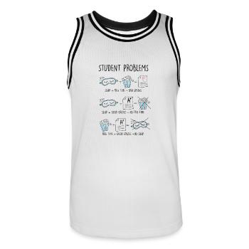 Problèmes d'étudiant - Partitions, loisirs, chemise de nuit - Maillot de basket Homme - blanc/noir - Devant - AI Model Male 185 dark (185cm)