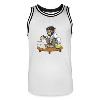 Singe devant l'ordinateur portable - Maillot de basket Homme - blanc/noir - Devant - AI Model Male 185 dark (185cm)