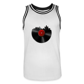 Detroit Vinyl - Retro Techno DJ Skyline Geschenk - Männer Basketball-Trikot - Weiß/Schwarz - Vorne - AI Model Male 185 dark (185cm)