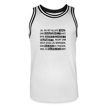 Lustige Corona Sprüche Verschwörung - Männer Basketball-Trikot - Weiß/Schwarz - Vorne - AI Model Male 185 dark (185cm)