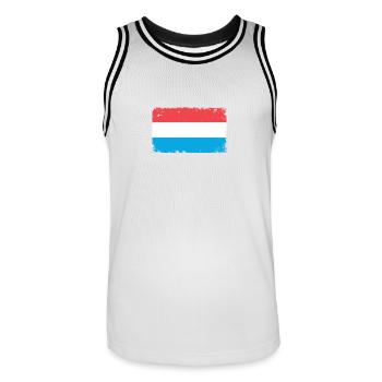 Luxembourg Heartbeat Flag Vintage Luxembourg - Men's Basketball Jersey - white/black - Front - AI Model Male 185 dark (185cm)