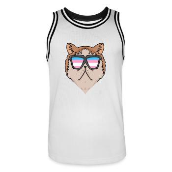 Transgender Transsexuell Exotische Kurzhaarkatze - Männer Basketball-Trikot - Weiß/Schwarz - Vorne - AI Model Male 185 dark (185cm)