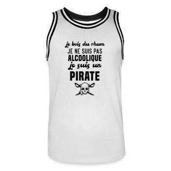 Je ne suis pas alcoolique je suis un pirate - Maillot de basket Homme - blanc/noir - Devant - AI Model Male 185 dark (185cm)
