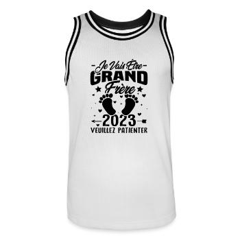 Je Vais Être Grand Frère en 2023 - Maillot de basket Homme - blanc/noir - Devant - AI Model Male 185 dark (185cm)